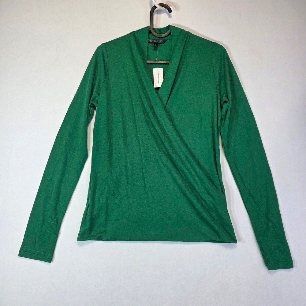 NEW Banana Republic Womens Green Faux Wrap Surplice Long Sleeve Top Size S